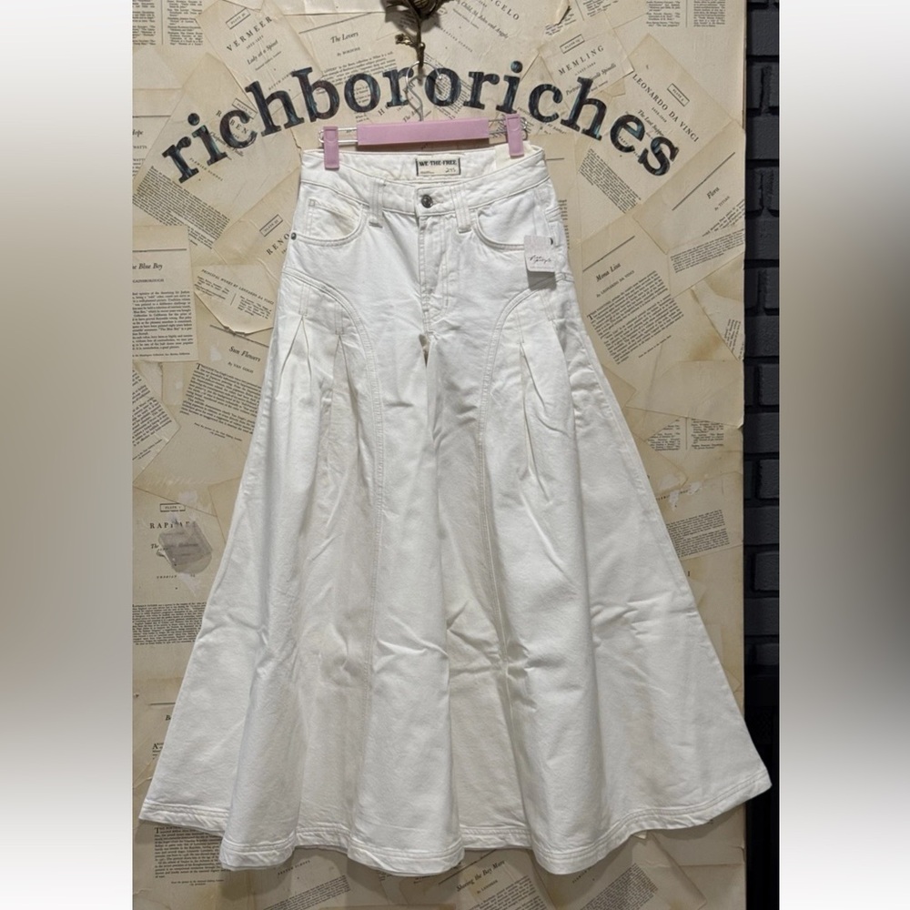 Free People Pandora Wide Leg Jeans We The Free Pleated Front Pockets Ivory - Picture 5 of 6